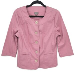 J.Jill Womens Jacket Size 10 Pink Button Front 3/4 Sleeve‎ Cotton Blend